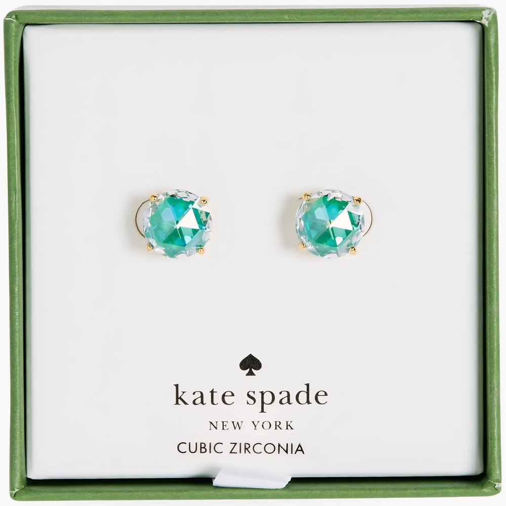 Kate Spade Cubic Zirconia Round Stud Earrings In Emerald, NIB